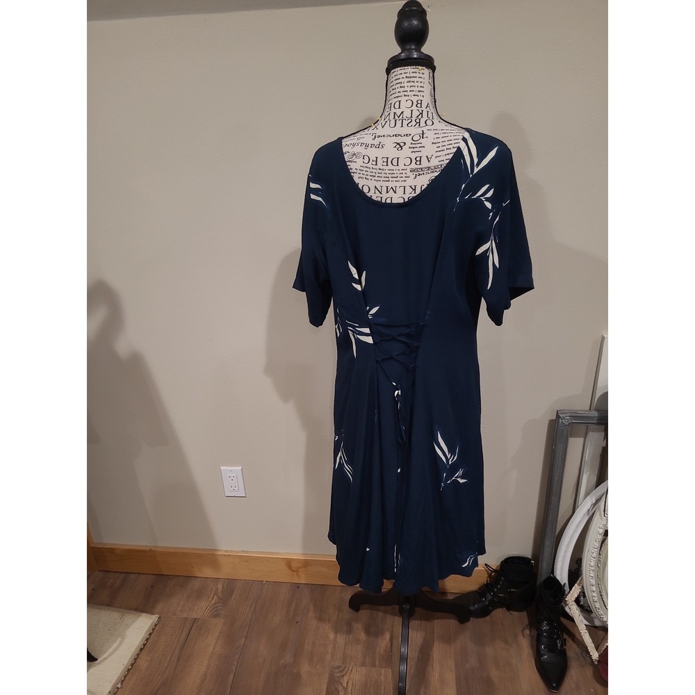 Bali Batik Women SZ LG/XL button frontMidi dress with lace back vacation coastal - Picture 4 of 12